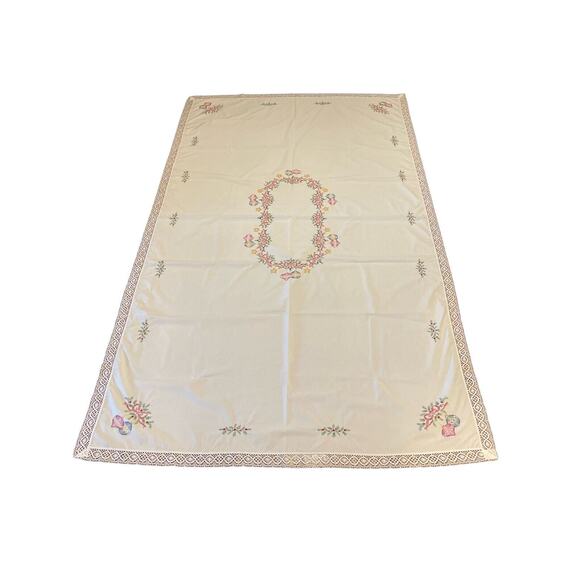 Vintage Bucilla Cross Stitch Christmas Baubles 60” x 104” Completed Tablecloth - Picture 1 of 11